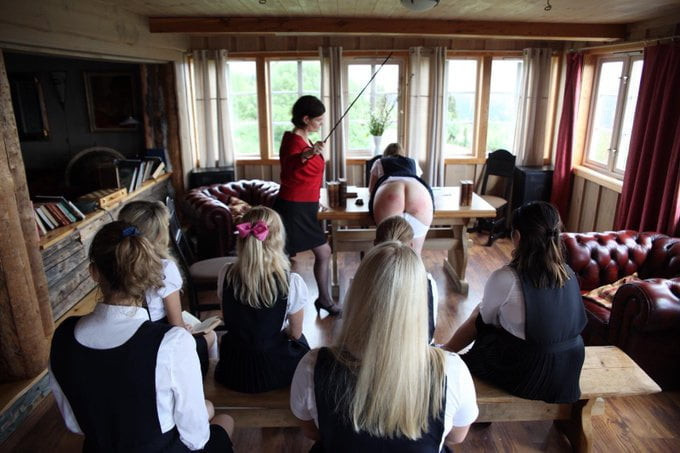 British schoolgirls, happy and caned