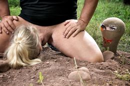 Forest throat and pussy abuse for a young blonde teen