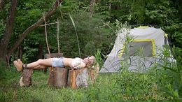 Forest throat and pussy abuse for a young blonde teen