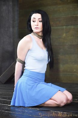 Master is gagging sub girl's mouth with his dick