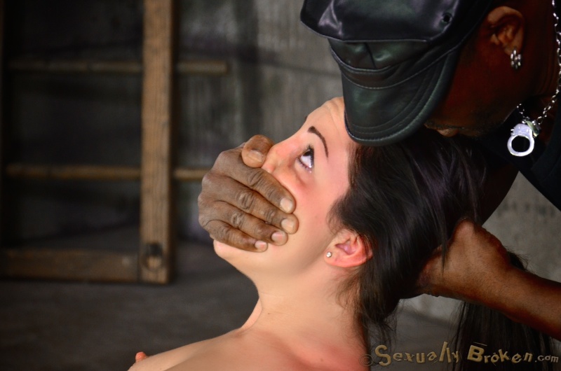 Loaded boner fills out small mouth of a sexy brunette