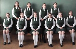 British schoolgirls, happy and caned