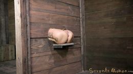 Chained hooker used as a free whore for a ladyboy