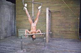 Athletic Black whore Ana Foxx mouth raped upside down