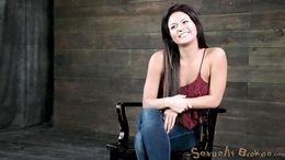 Brutal tit bondage for an innocent brunette